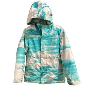 North Face Coat Swirls Blue White Zipper Attached Hood Size Girls XS 6